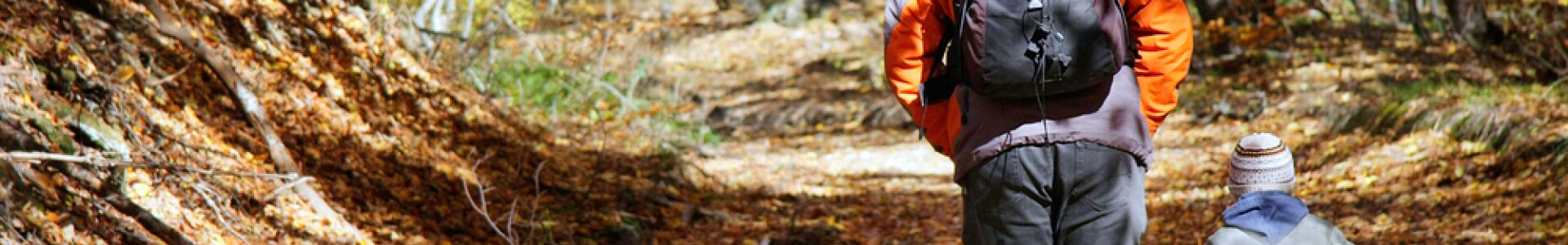 ojciec z kilkuletnim dzieckiem na jesiennym spacerze